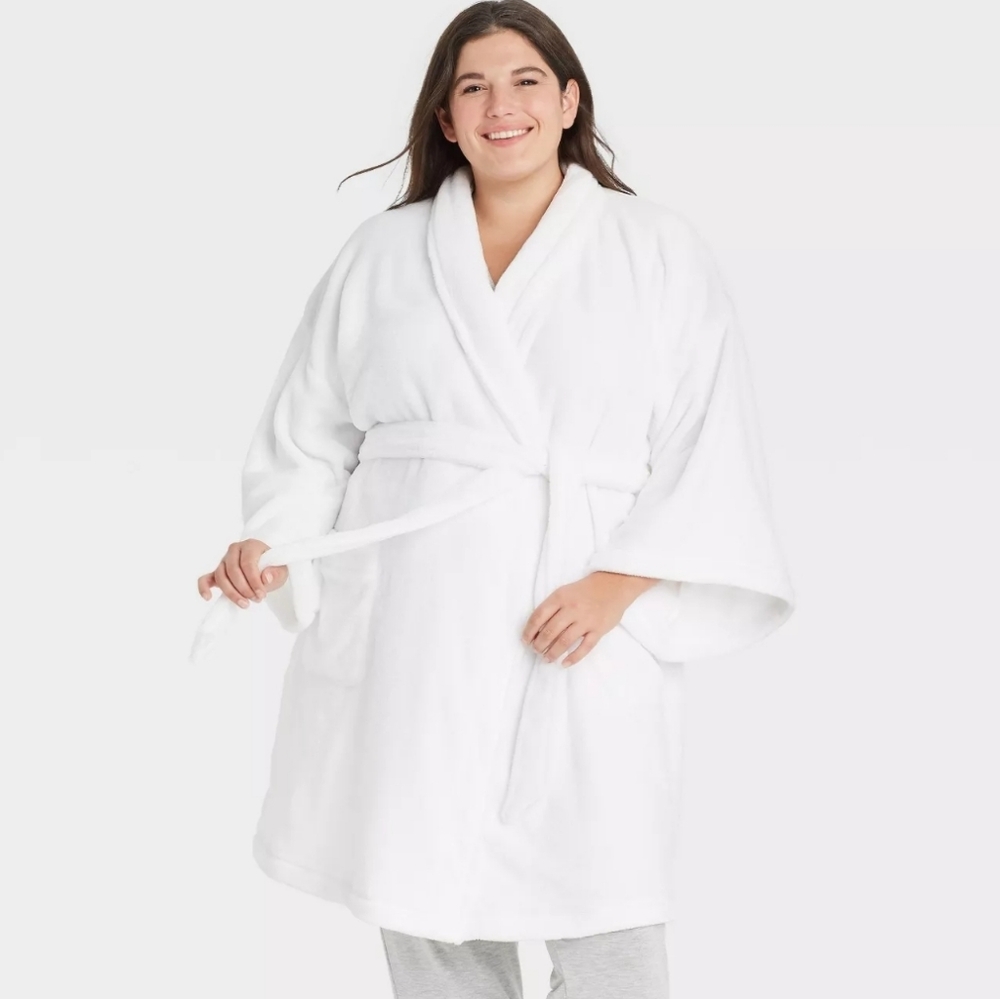 Women's Stars Above White Plush Bath Robe Sz XS/Small